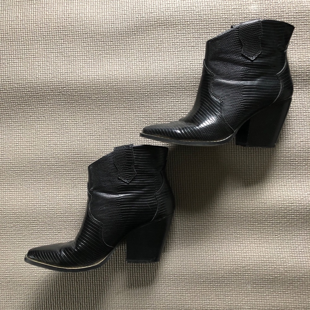 Black croc western bootie
